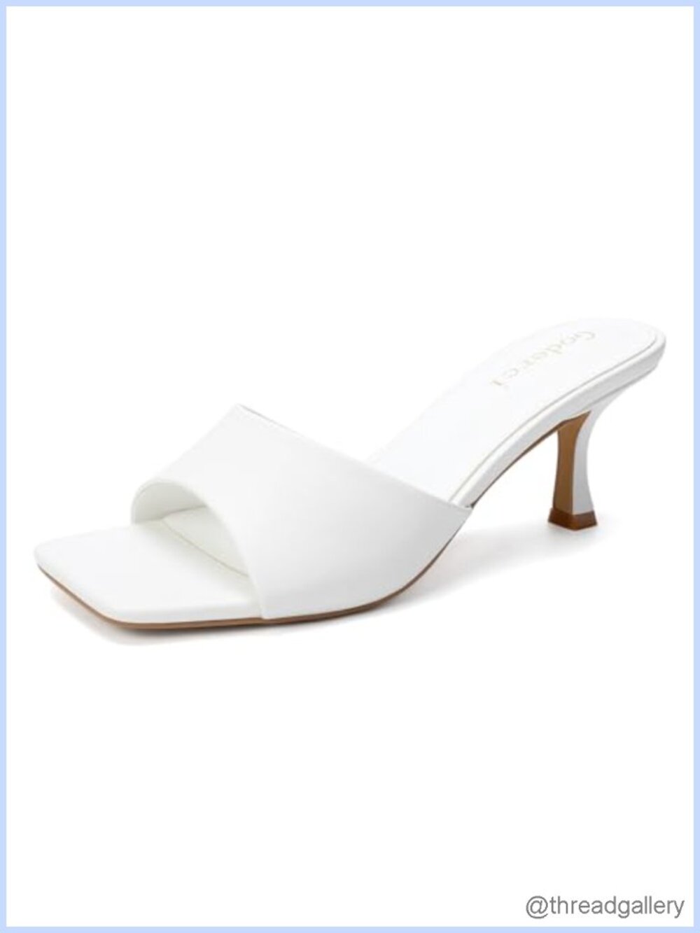 Kitten Heel Mules Square Open Toe Slide Sandals PU Memory Foam